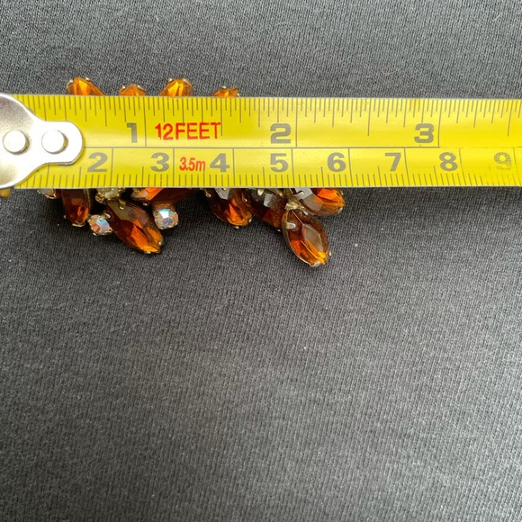 Vintage Rhinestone/ Amber Glass Stone Brooch Pin - Picture 5 of 6